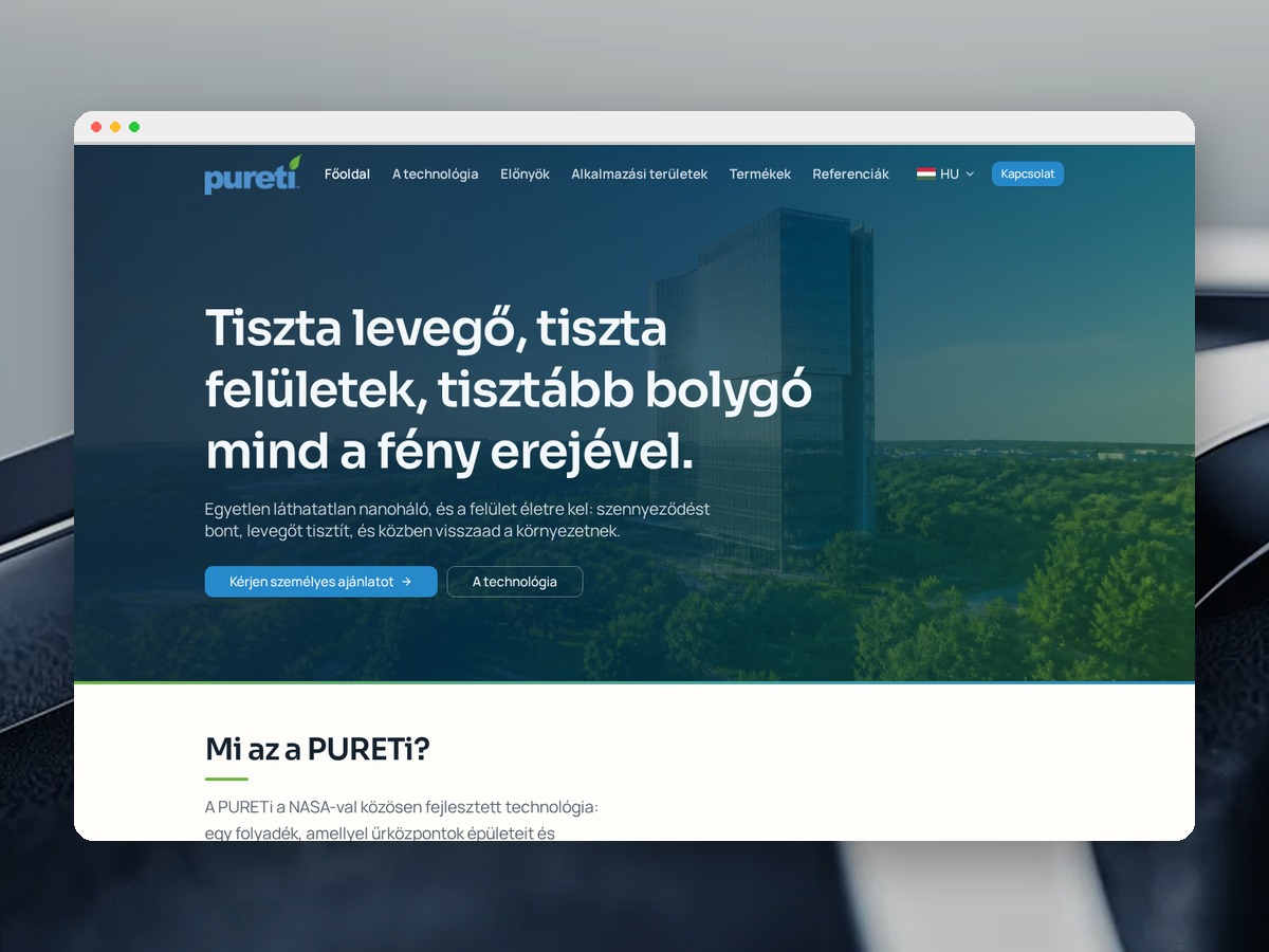 Pureti Hungary weboldal bemutatóképe